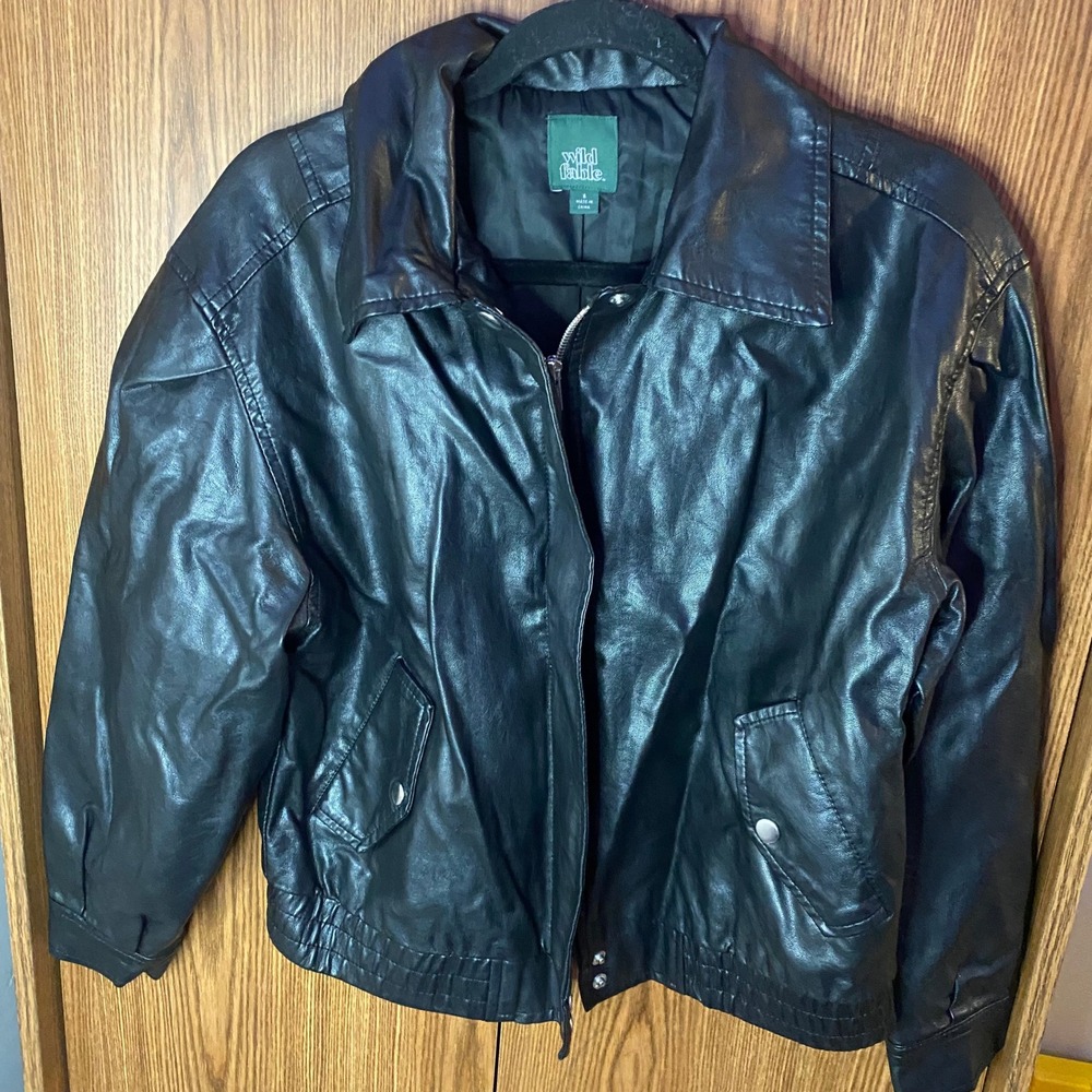 Wild Fable Bomber Jacket Womens Small Black Faux Leather Zip Front Moto Style